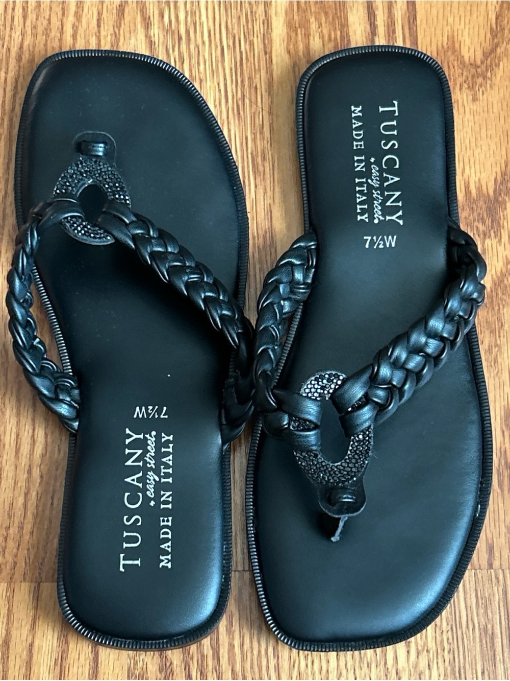 Tuscany Easy Street Braided Strap Solid Black Flat Sandal Women's Size 7.5W